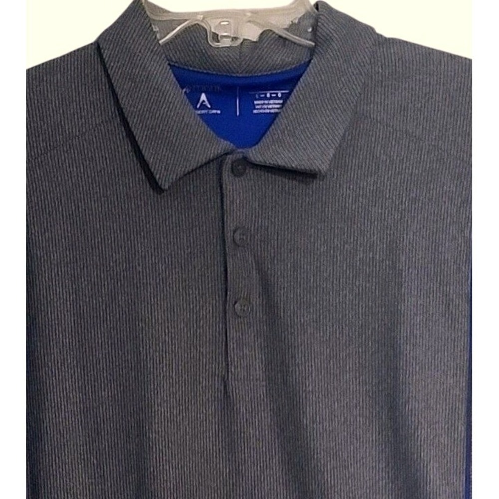 ANTIGUA Mens Large L‎ Gray Desert Dry Performance Golf Polo Shirt Blue Striping